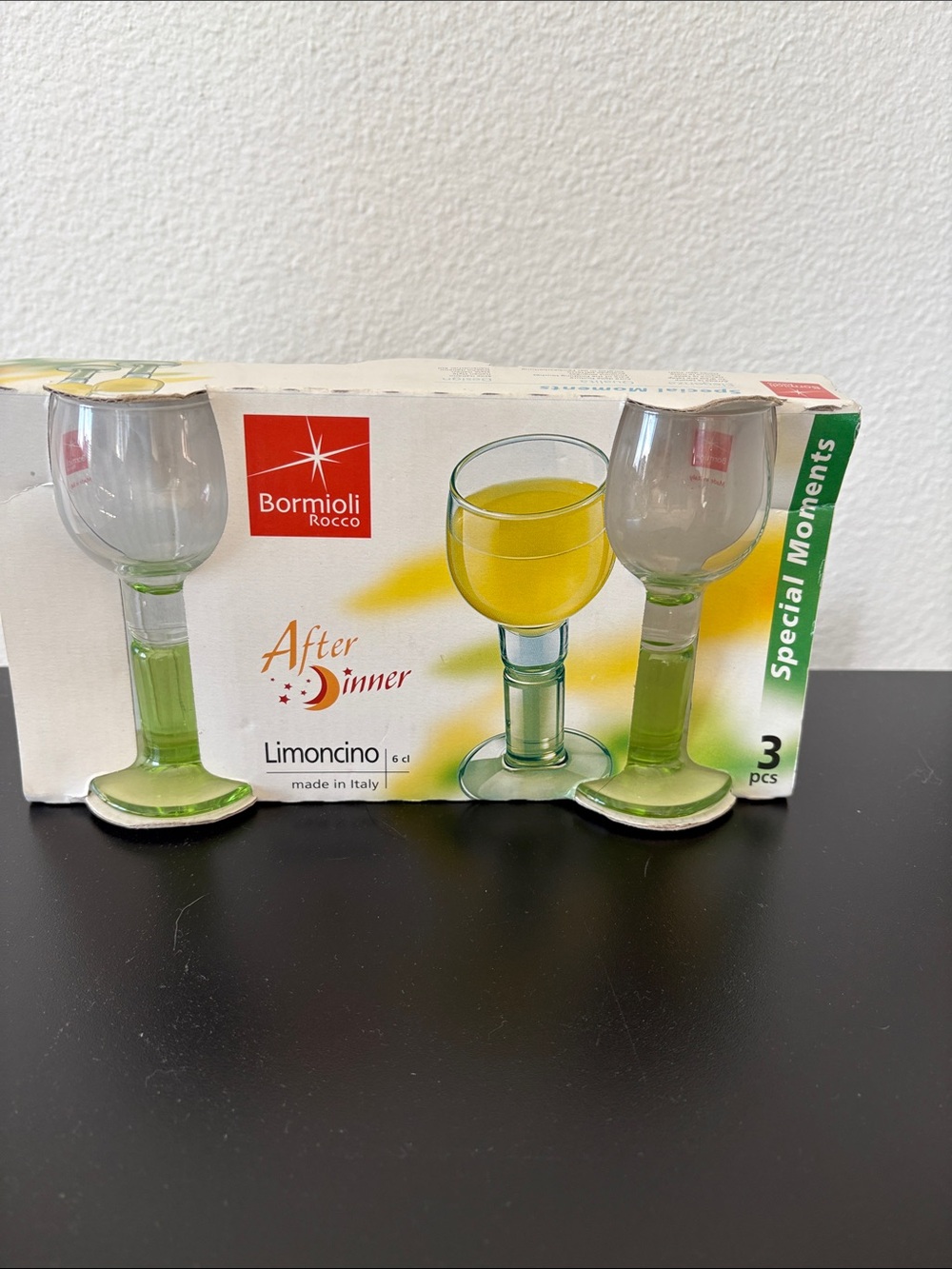 Oriole After Dinner Limoncino Glasses in Green - Set of 3 Made in Italy